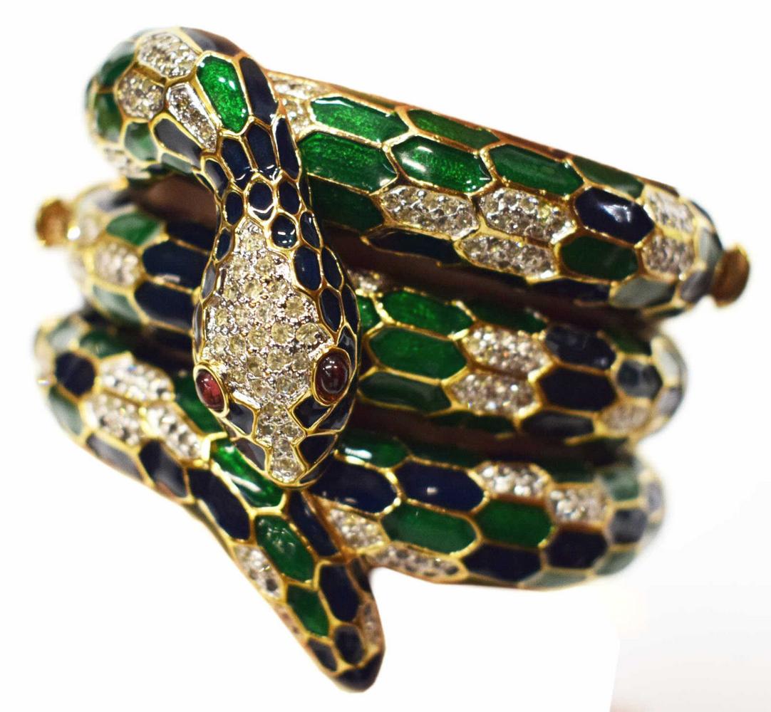 (3 PC) JUDITH LEIBER ENAMEL SNAKE HINGED BRACELETS (1 of 6)
