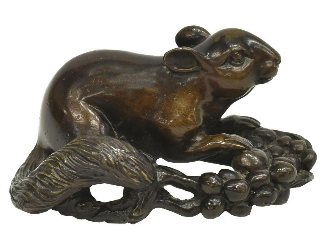 CHINESE PATINATED BRONZE SQUIRREL W/ GRAPES (1 of 3)