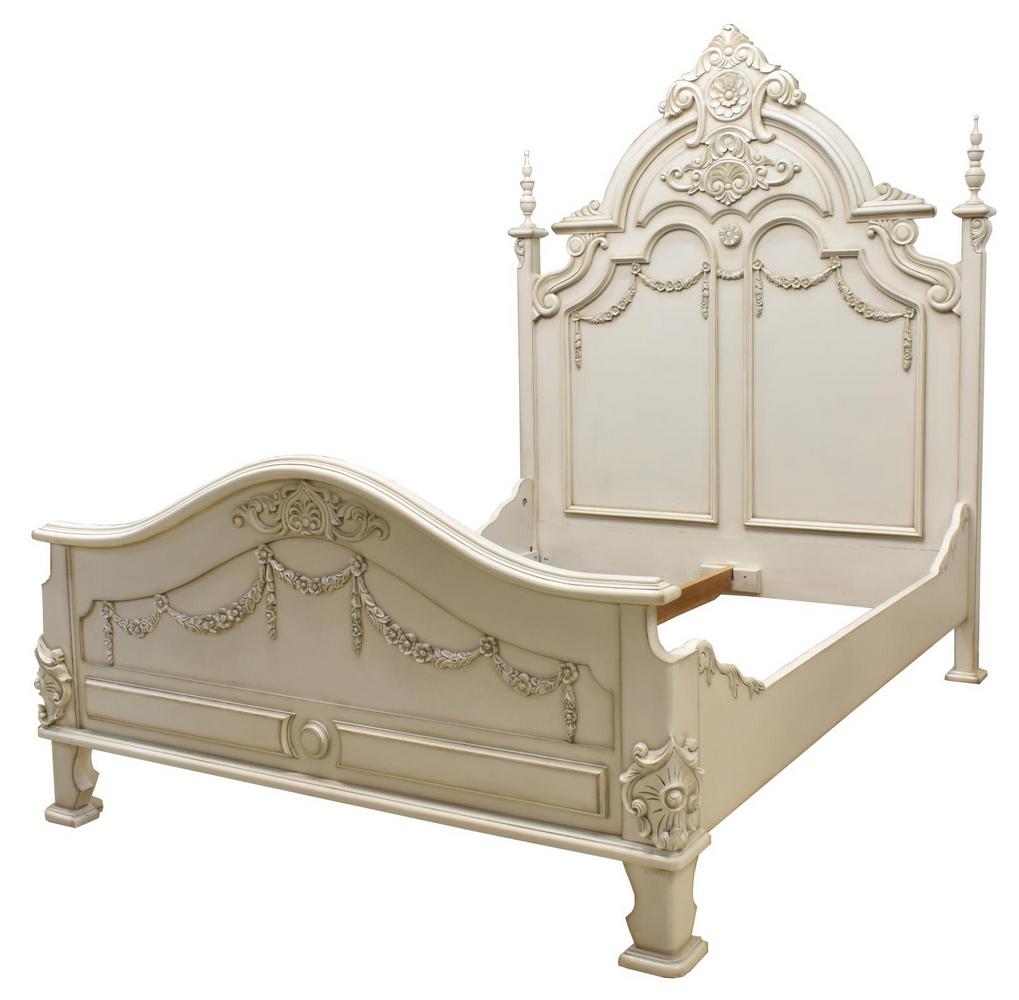 MONUMENTAL CARVED & WHITE PAINTED QUEEN SIZE BED (1 of 2)