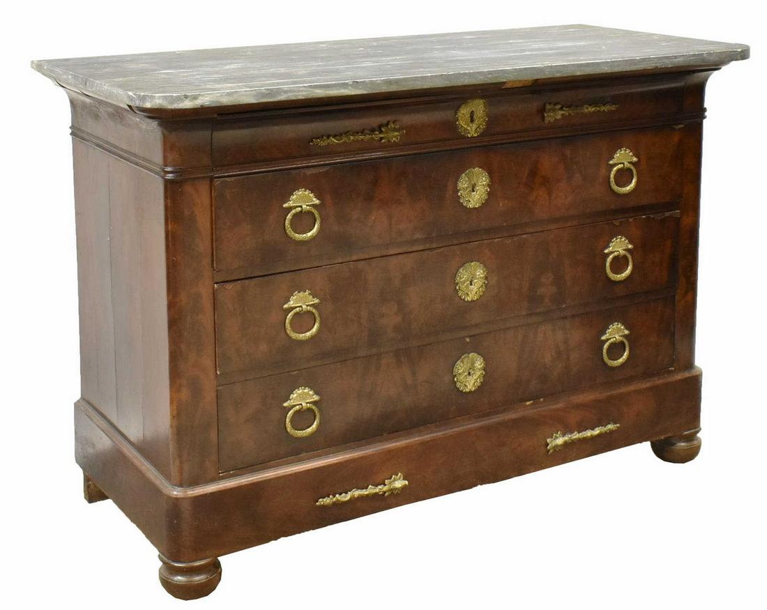 FRENCH EMPIRE STYLE MARBLE-TOP MAHOGANY COMMODE (1 of 5)