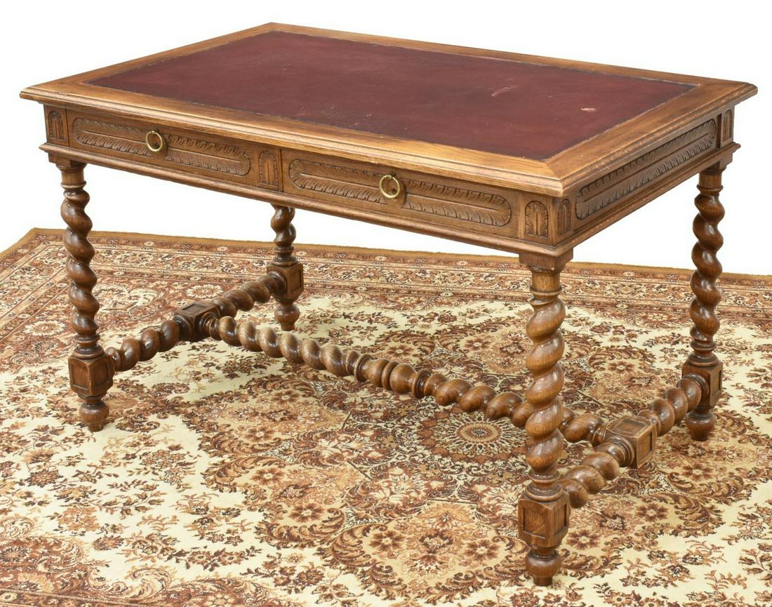 FRENCH LOUIS XIII STYLE LEATHER-TOP WRITING DESK (1 of 5)