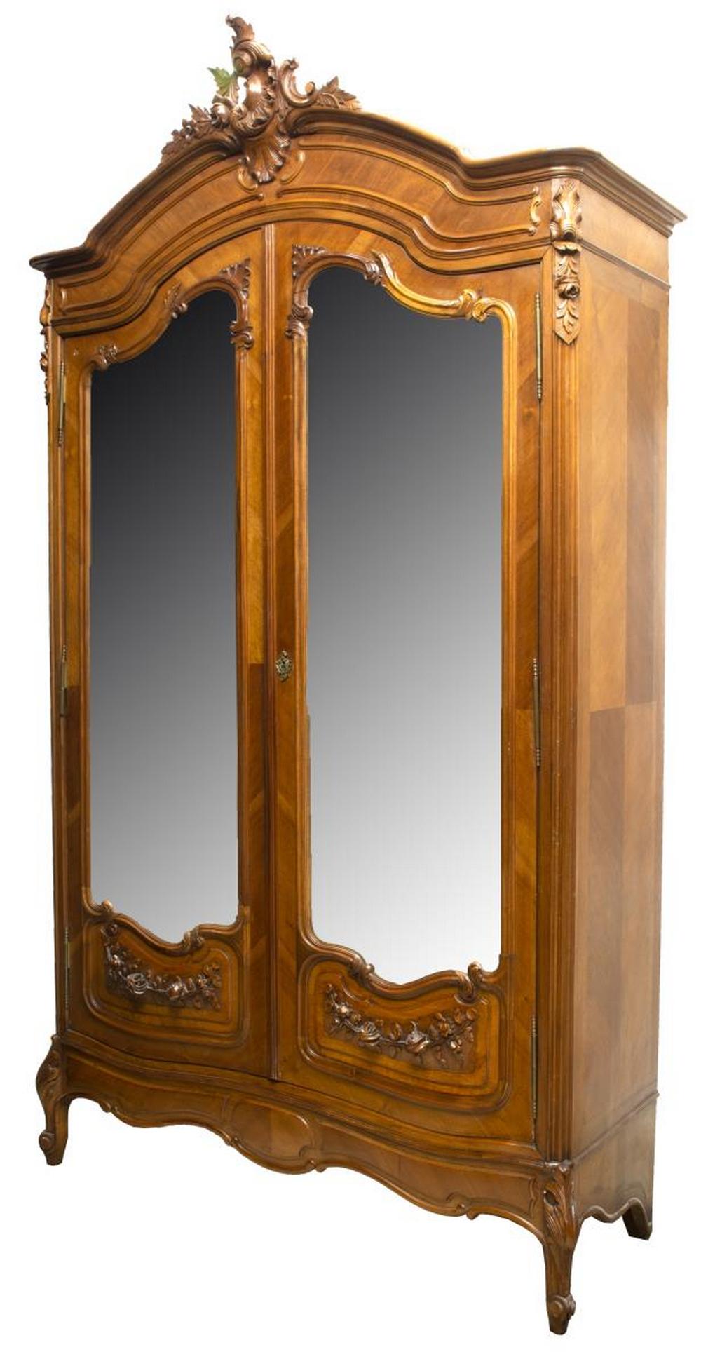 FRENCH LOUIS XV STYLE MIRRORED DOUBLE-DOOR ARMOIRE (1 of 4)
