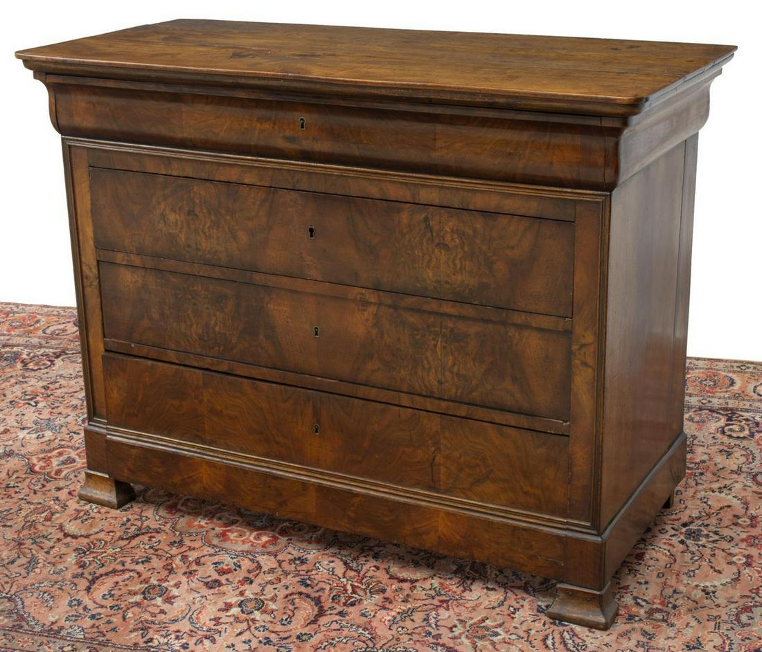 FRENCH CHARLES X PERIOD FIGURED WALNUT COMMODE (1 of 6)