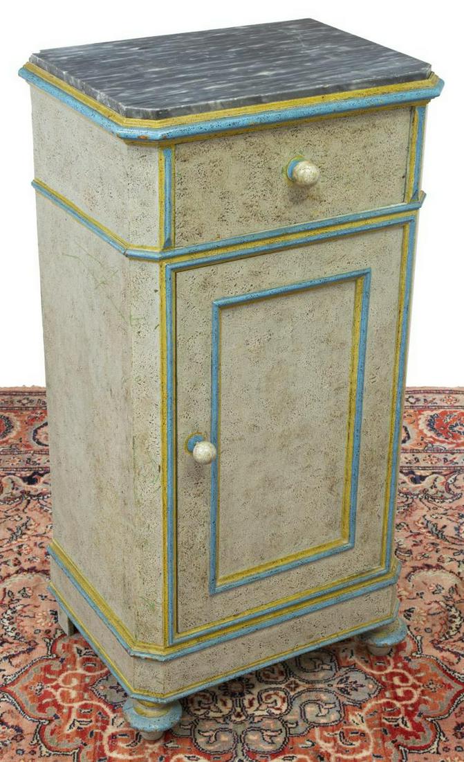ITALIAN MARBLE-TOP PAINTED BEDSIDE CABINET (1 of 5)
