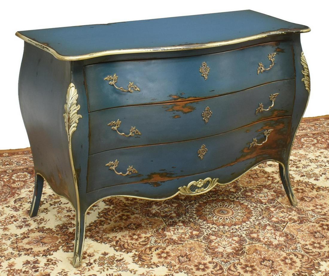 FRENCH STYLE PAINTED THREE-DRAWER BOMBE COMMODE (1 of 4)