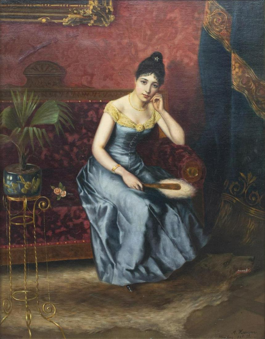 A. KAMM. MUNICH SCHOOL PAINTING LADY IN PARLOR (1 of 4)