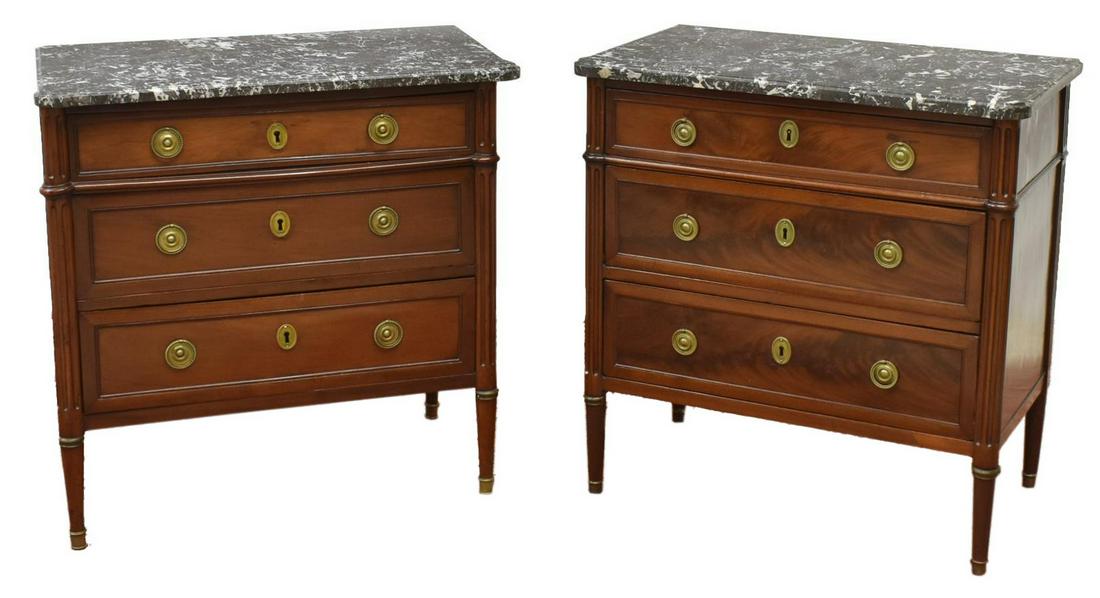 (2) FRENCH LOUIS XVI 18/19thC MARBLE-TOP COMMODES (1 of 5)