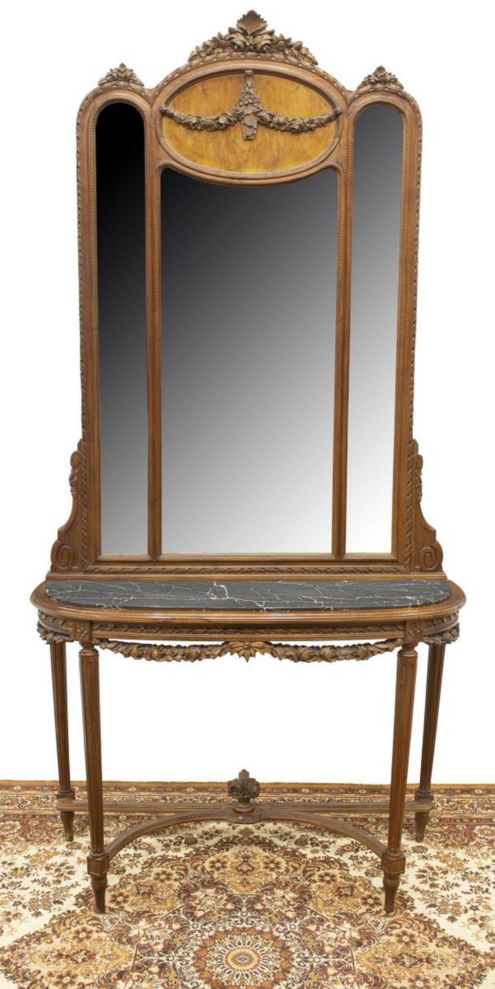 LOUIS XVI STYLE MARBLE-TOP CONSOLE TABLE & MIRROR (1 of 6)