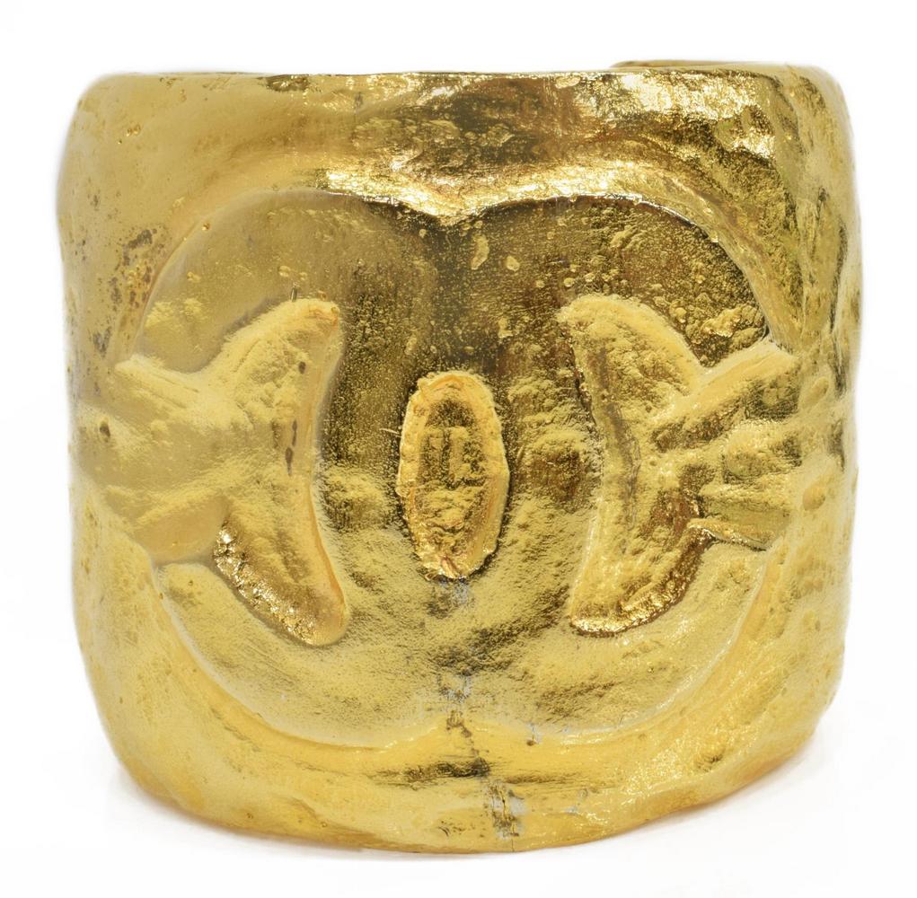 VINTAGE CHANEL GOLD-TONE CC WIDE CUFF BRACELET (1 of 6)