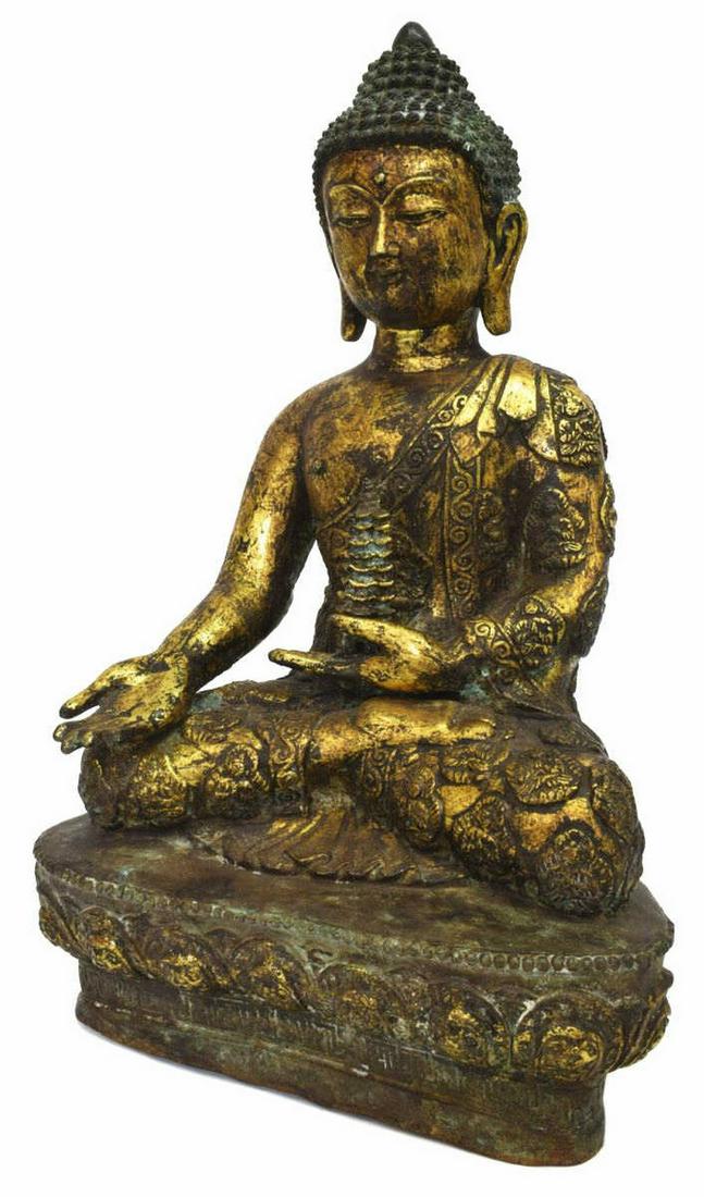 PARCEL GILT BRONZE SEATED MEDICINE BUDDHA (1 of 7)