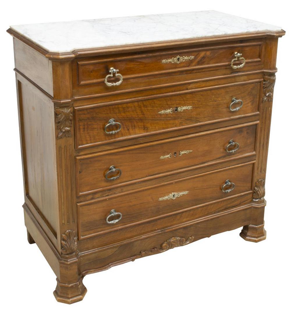 ITALIAN MARBLE-TOP WALNUT COMMODE (1 of 5)