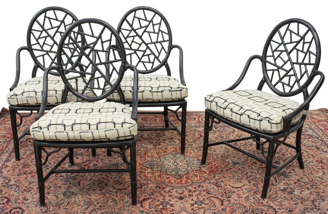 (4) BLACK PAINTED FAUX BAMBOO OVAL BACK ARMCHAIRS (1 of 2)