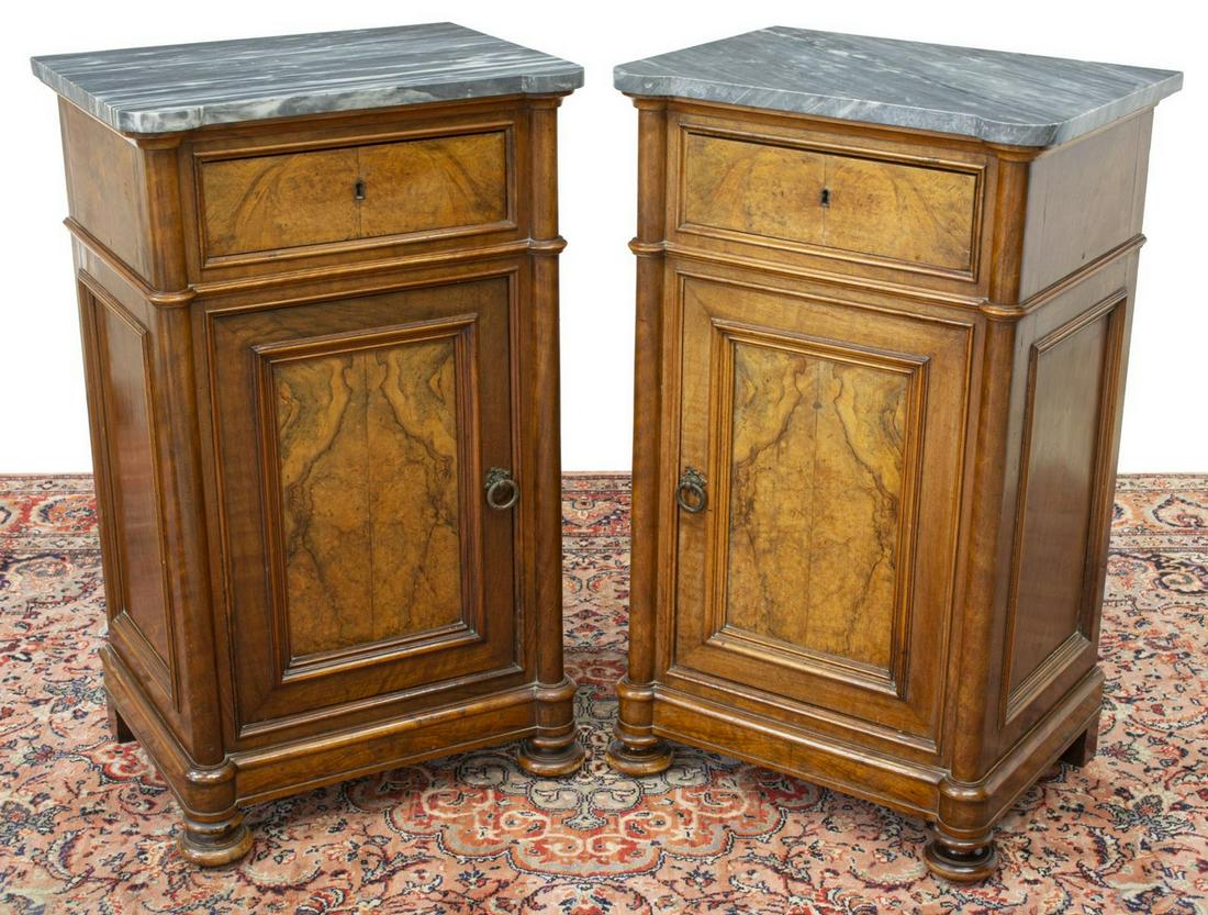 (2) LOUIS PHILIPPE MARBLE-TOP BEDSIDE CABINETS (1 of 5)