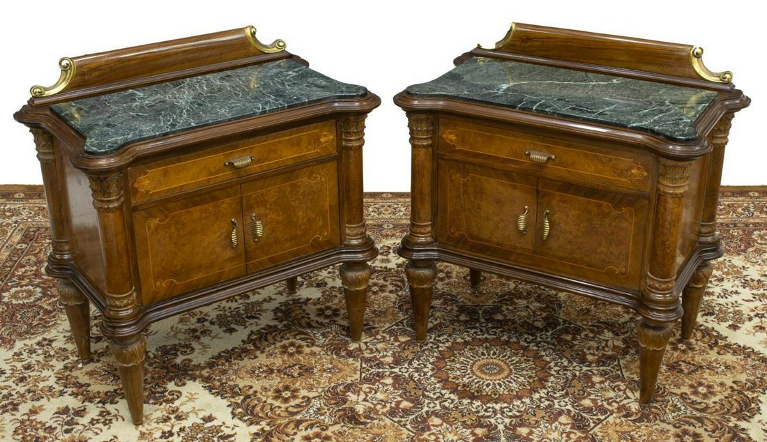 (2) ITALIAN MARBLE-TOP MARQUETRY BEDSIDE CABINETS (1 of 5)