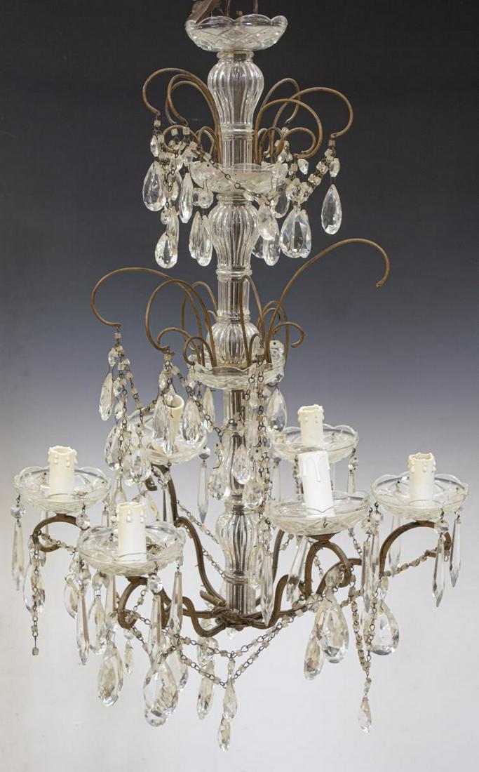 ITALIAN IRON & CRYSTAL SIX-LIGHT CHANDELIER (1 of 2)