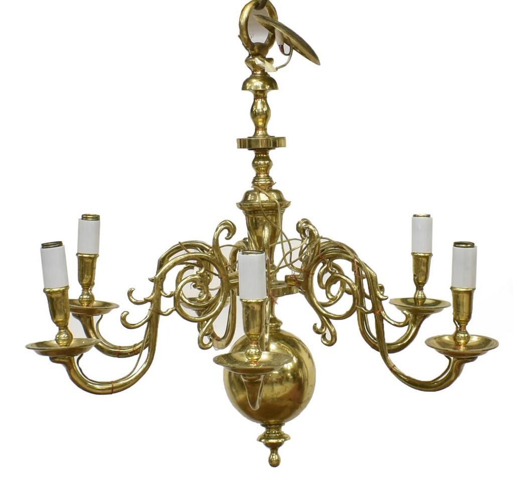 DUTCH BRASS ELECTRIFIED CANDLE CHANDELIER (1 of 1)