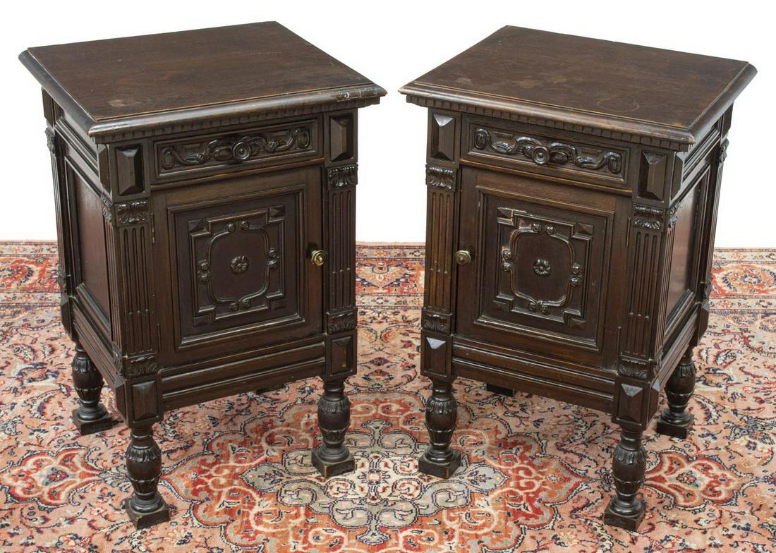 (2) CONTINENTAL CARVED BEDSIDE CABINETS (1 of 5)