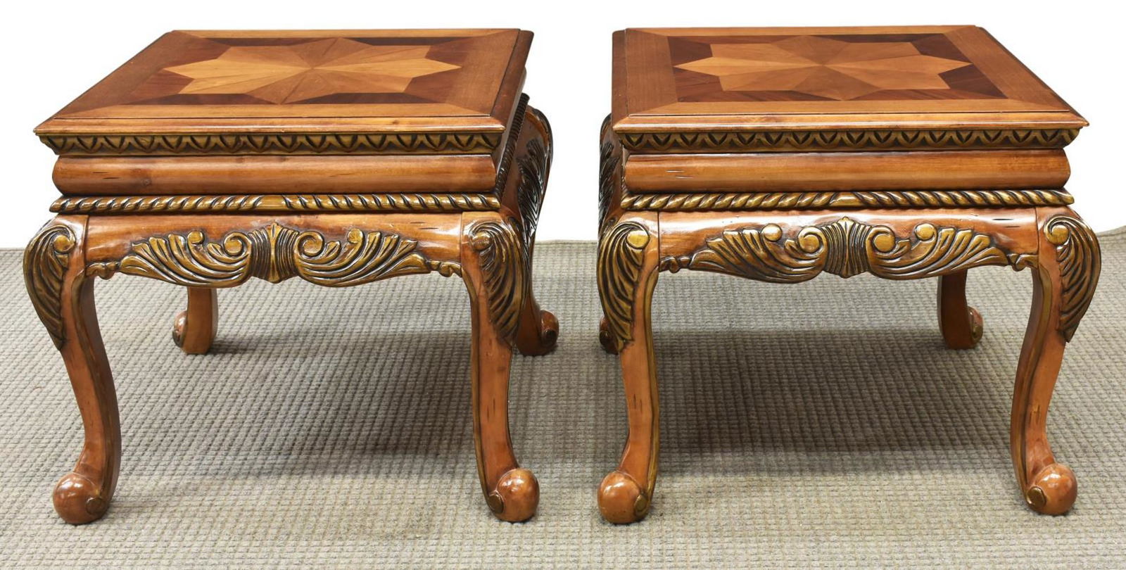 (2) FRENCH STYLE SQUARE SIDE END TABLES (1 of 4)