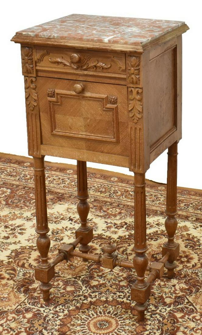 FRENCH LOUIS XVI STYLE MARBLE-TOP BEDSIDE CABINET (1 of 6)