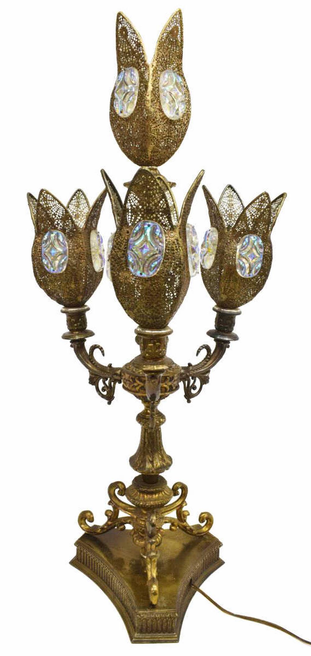 PIERCED GILT METAL 4-LIGHT TABLE LAMP (1 of 3)