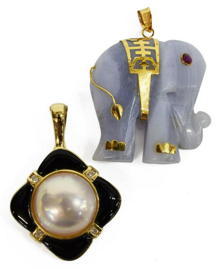 (2) 14K YELLOW GOLD MABE PEARL & ELEPHANT PENDANTS (1 of 3)