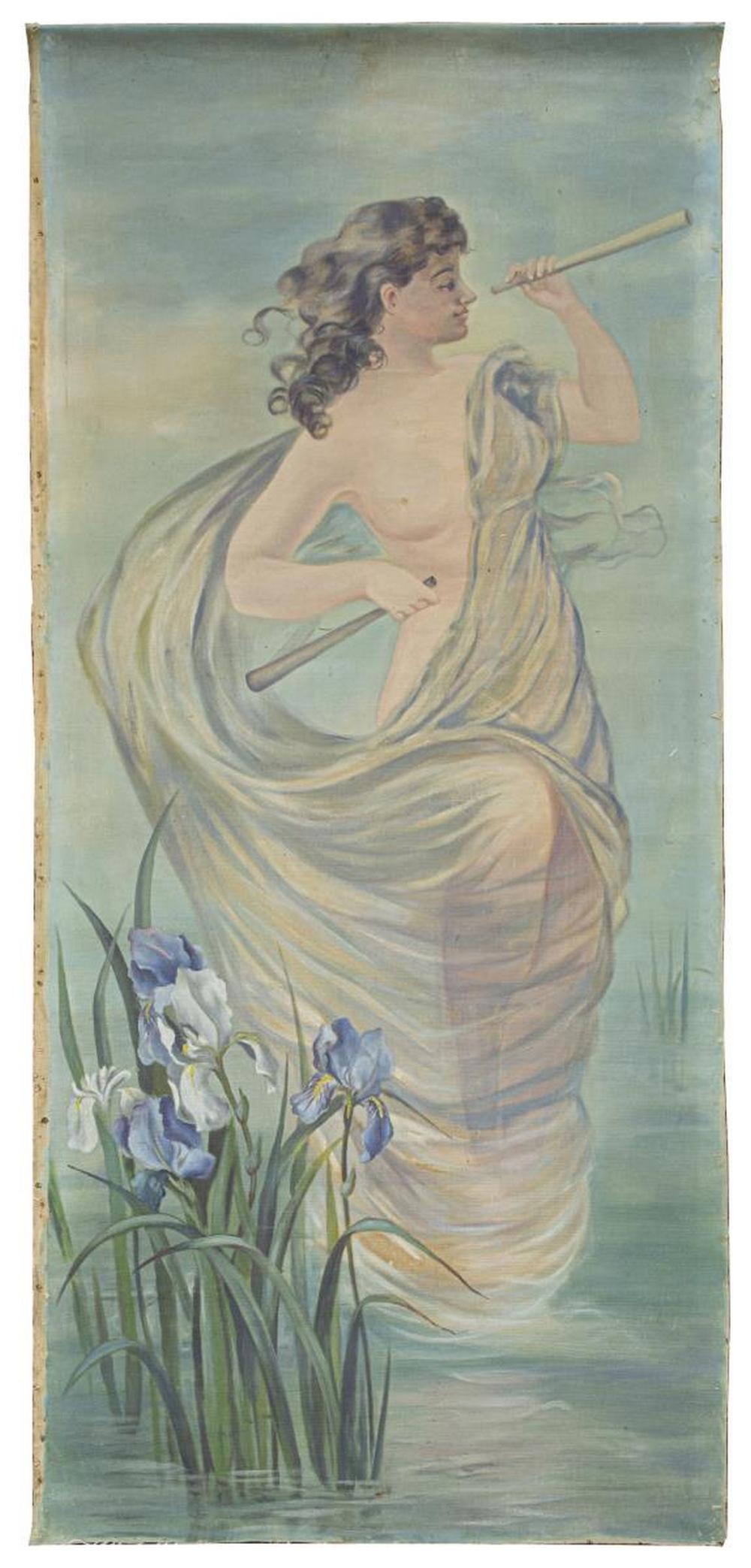 ART NOUVEAU PAINTING WOMAN & IRISES (1 of 2)