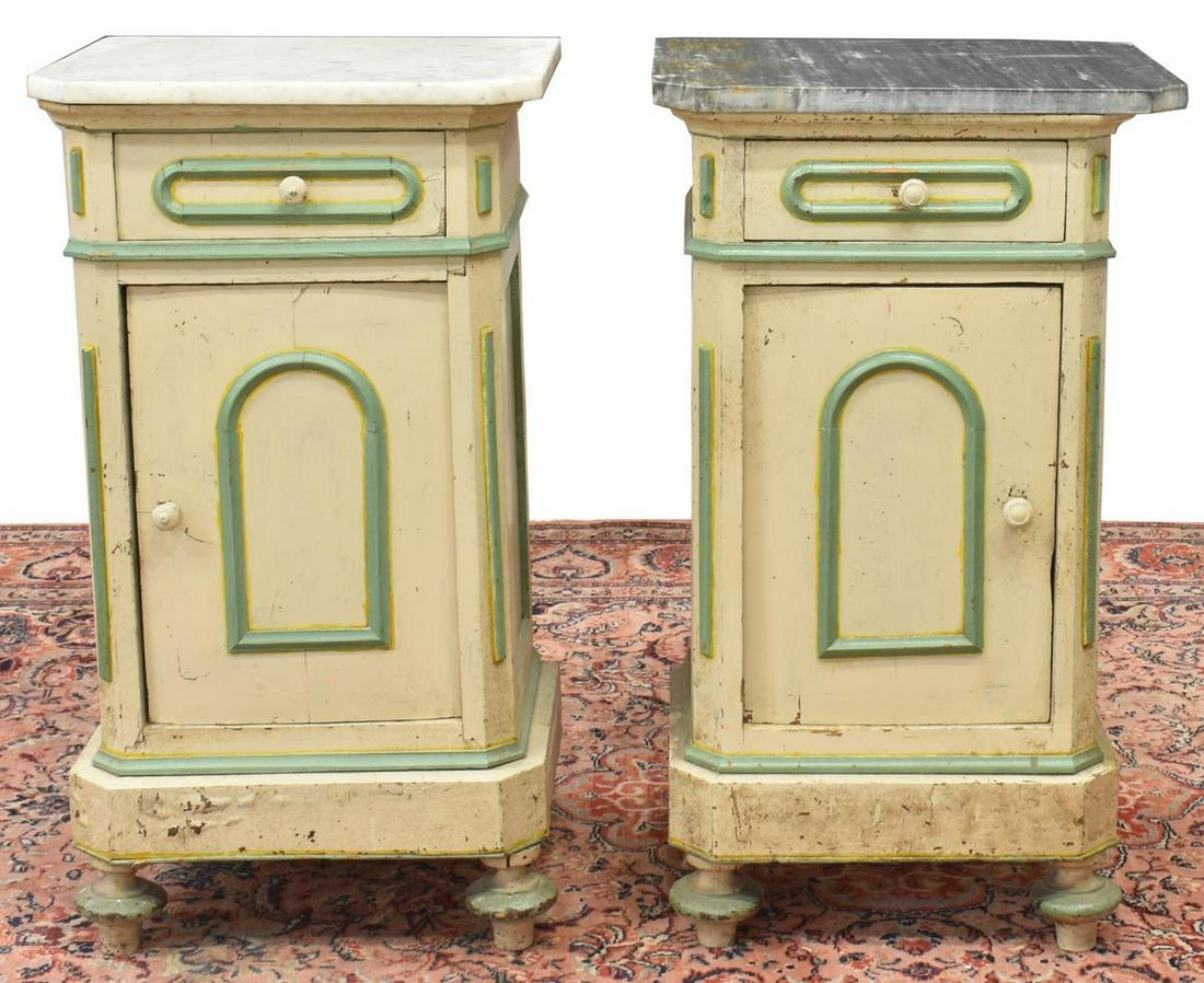 (2) ITALIAN MARBLE-TOP PAINTED BEDSIDE CABINETS (1 of 6)