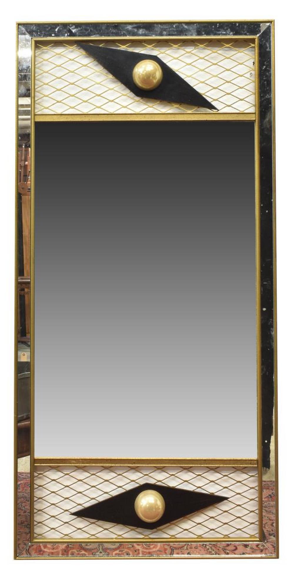 CONTEMPORARY GILT METAL HANGING WALL MIRROR (1 of 3)