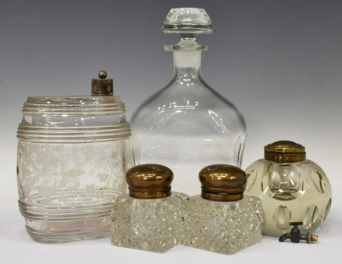 (5) GLASS LIQUOR BARREL, INK WELLS & POUNCE POT (1 of 3)