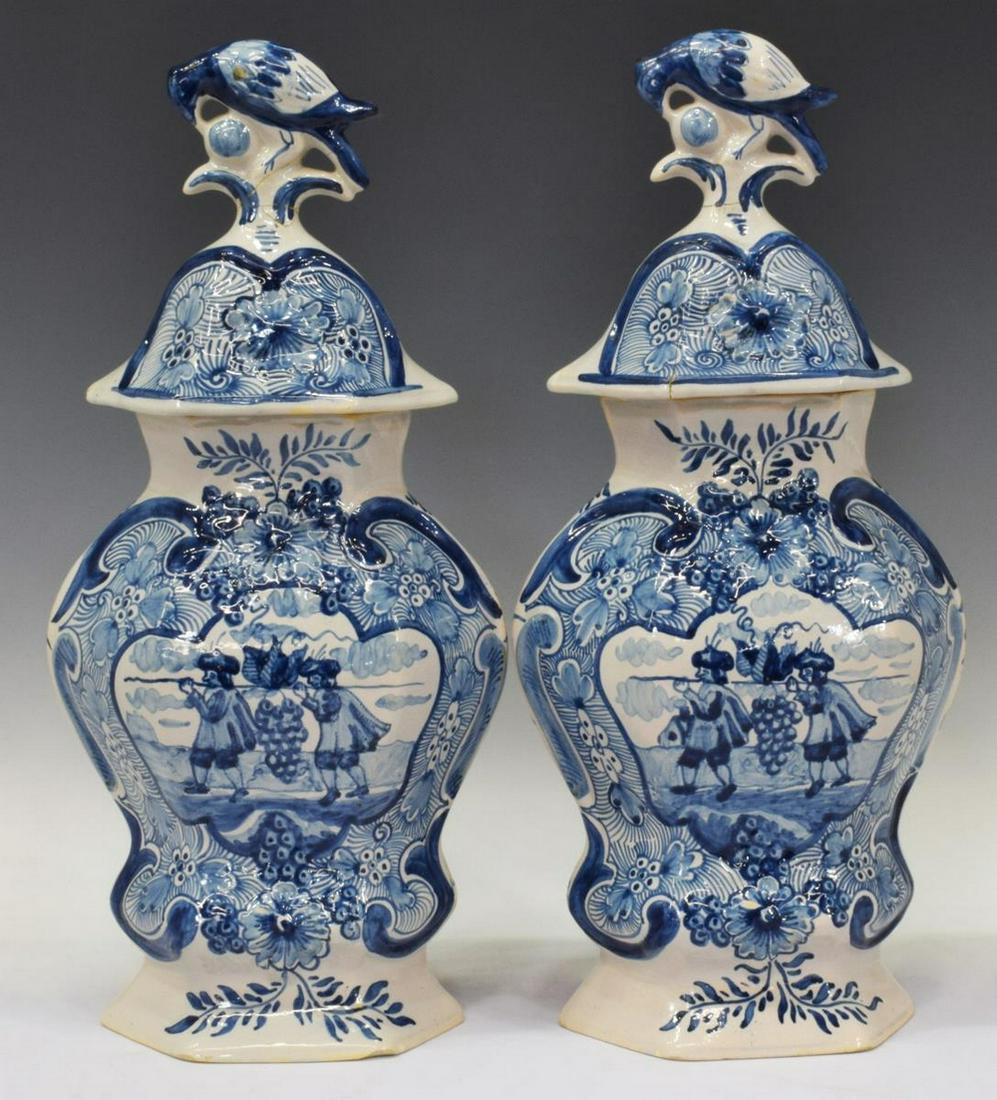 (2) DELFT BLUE & WHITE FAIENCE LIDDED URNS VASES (1 of 4)