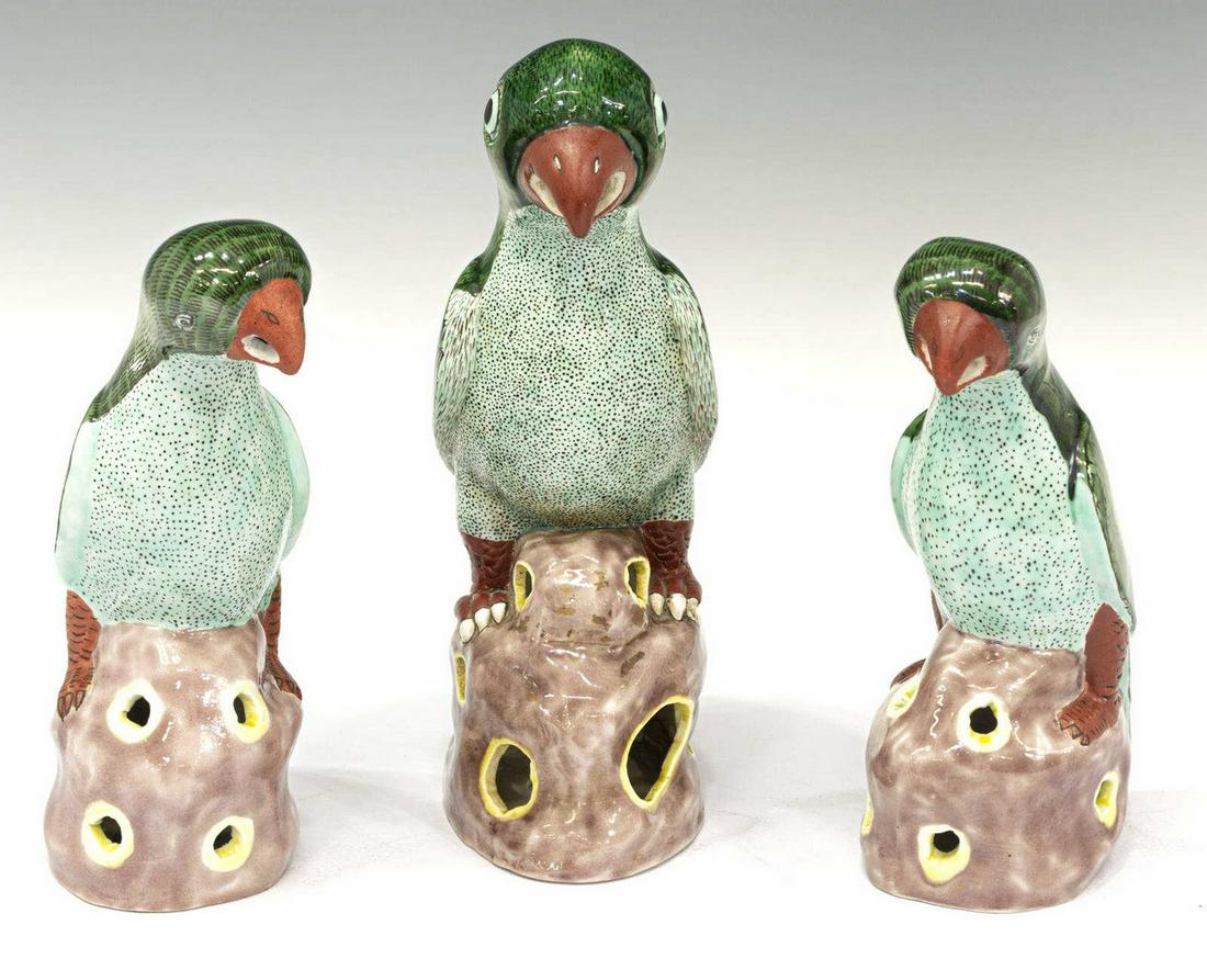 (3) CHINESE GLAZED PORCELAIN INCENSE PARROTS (1 of 3)