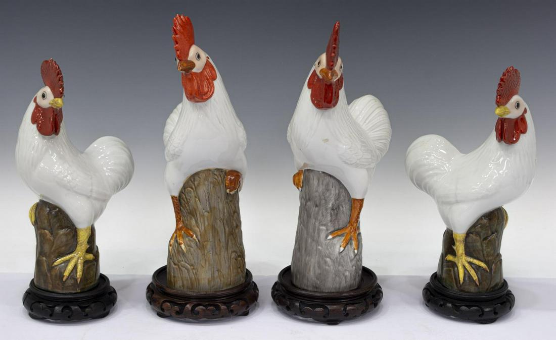 (4) CHINESE GLAZED PORCELAIN WHITE ROOSTERS (1 of 3)