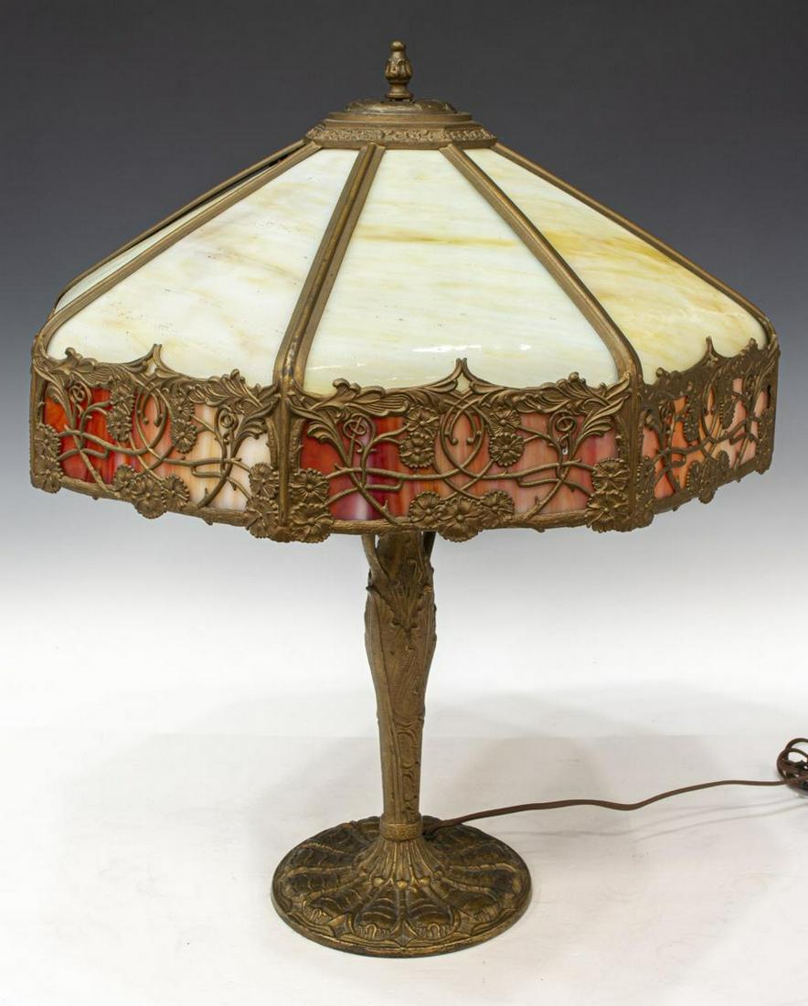 AMERICAN GILT METAL & SLAG GLASS TABLE LAMP (1 of 4)
