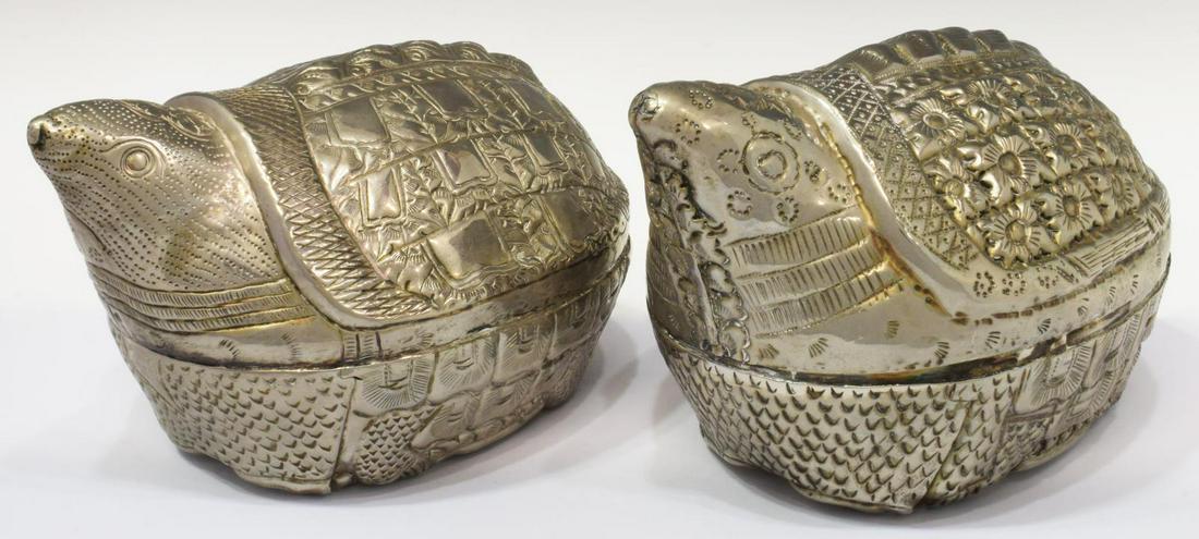 (2) CAMBODIAN SILVER-TONE TURTLE BETEL-NUT BOXES (1 of 5)