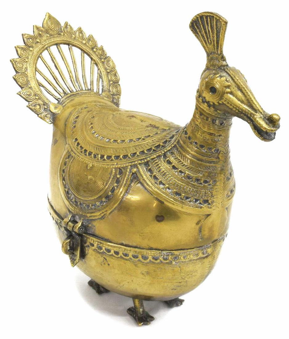 INDIA DHOKRA PEACOCK-FORM METAL BETEL NUT BOX (1 of 4)