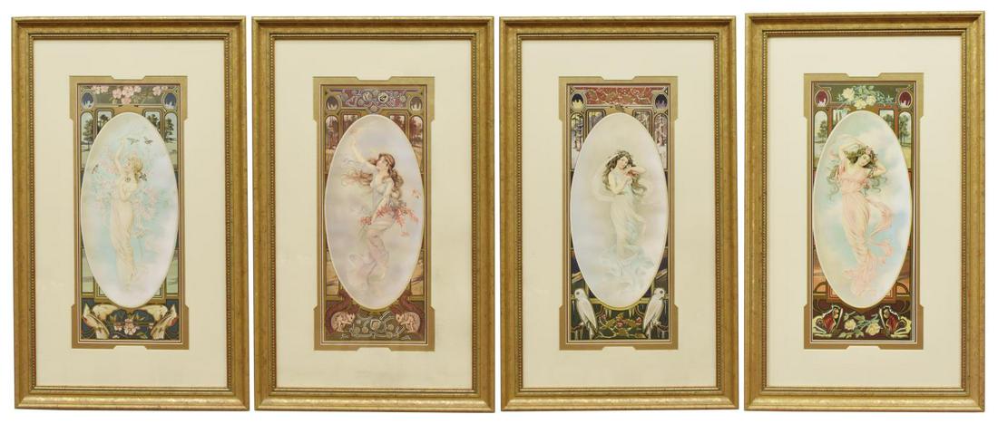 (4) FRAMED ART NOUVEAU STYLE SEASONS PRINTS (1 of 2)