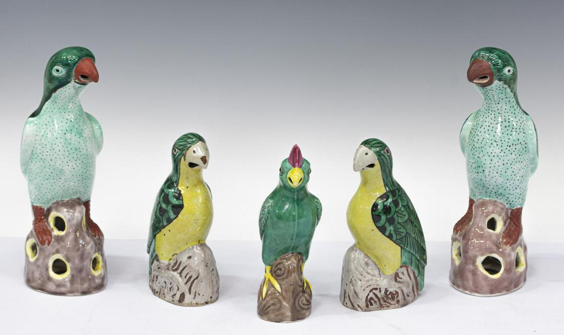 (5) CHINESE GLAZED PORCELAIN INCENSE PARROTS (1 of 3)