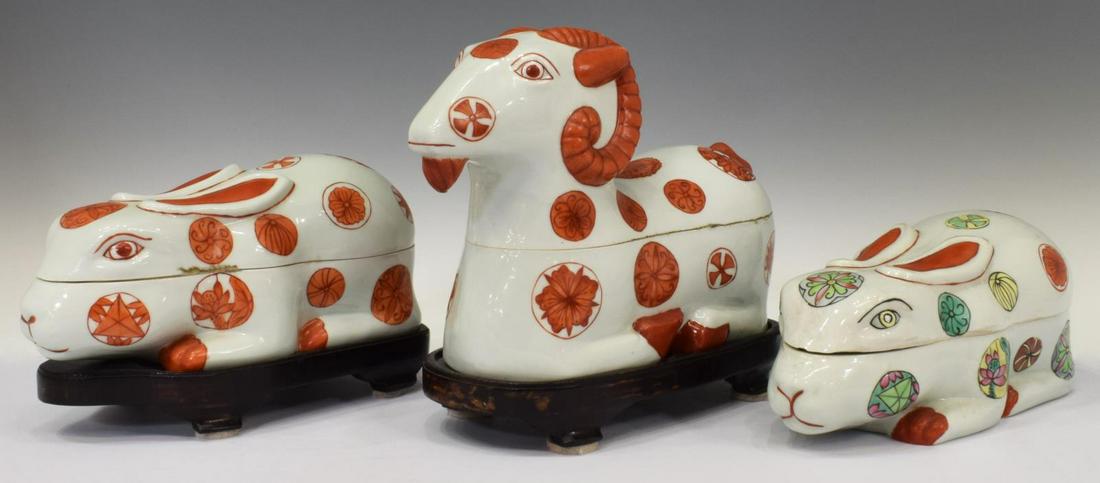 (3) ASIAN PORCELAIN RABBIT & RAM KOGO LIDDED BOXES (1 of 3)