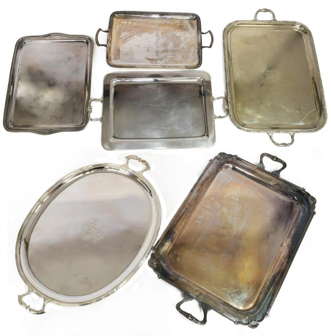 (6) COLLECTION SILVER PLATE HANDLED SERVICE TRAYS (1 of 3)