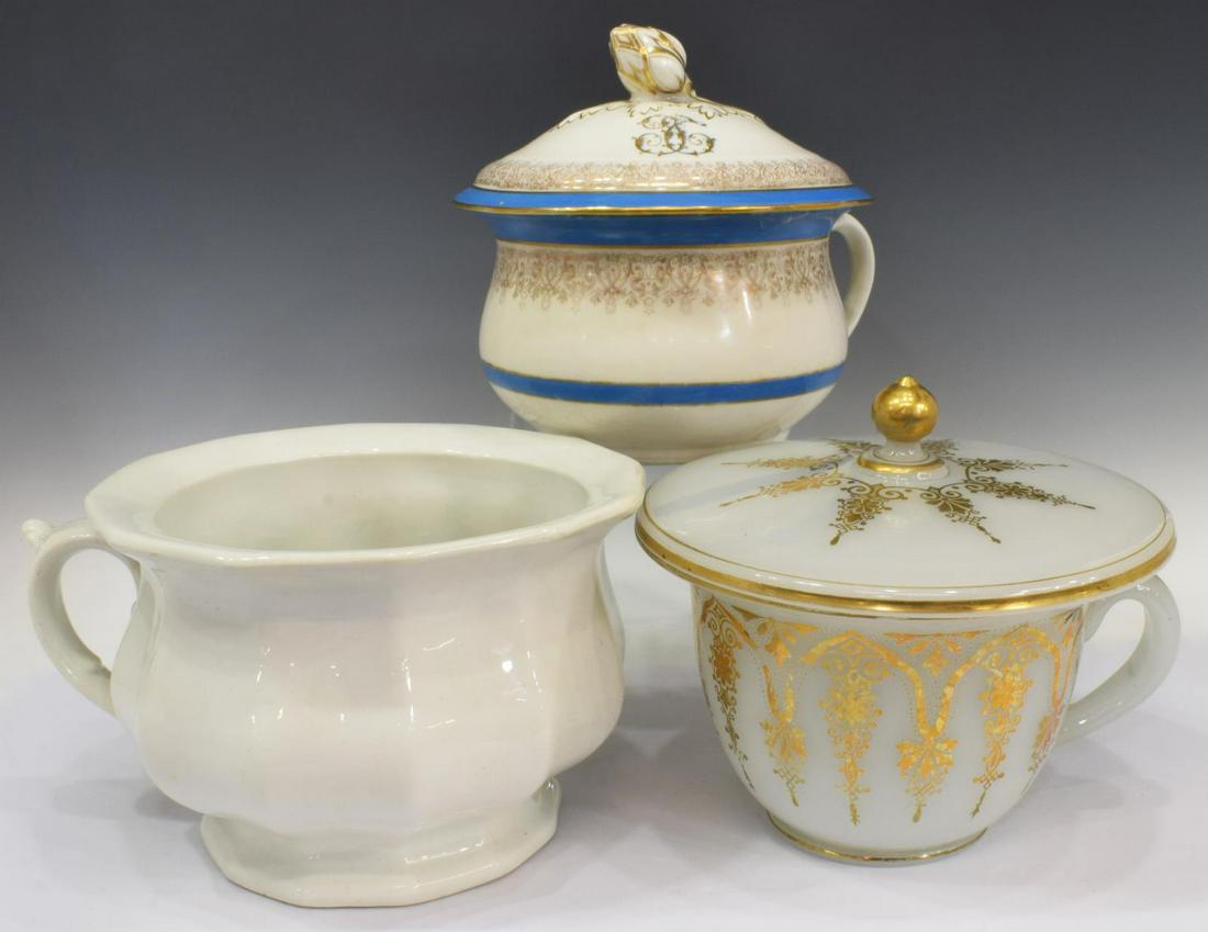 (3) GROUP OF CHAMBER POTS, OPALINE, IRONSTONE, ETC (1 of 6)