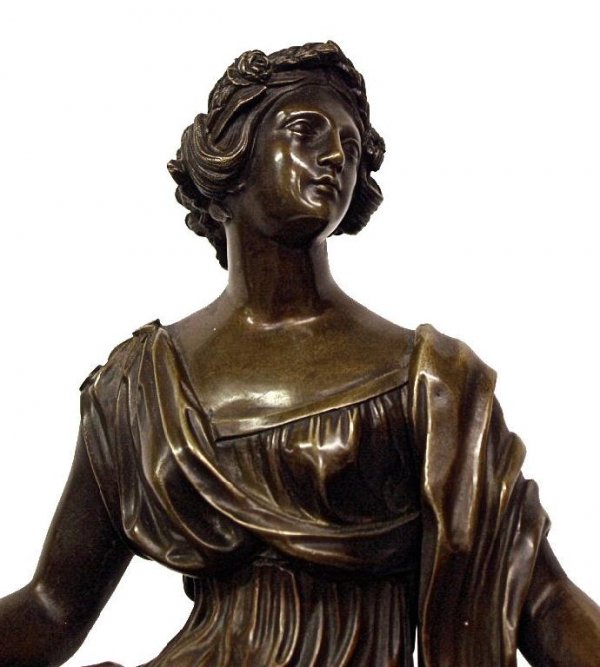 FRENCH GILT, PATINATED BRONZE MARBLE FIGURAL CLOCK - 3