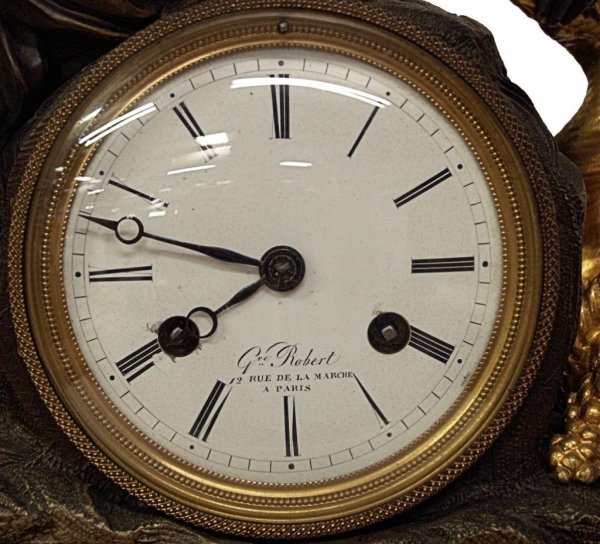 FRENCH GILT, PATINATED BRONZE MARBLE FIGURAL CLOCK - 4