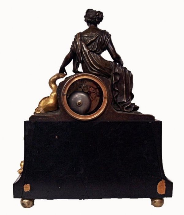 FRENCH GILT, PATINATED BRONZE MARBLE FIGURAL CLOCK - 7