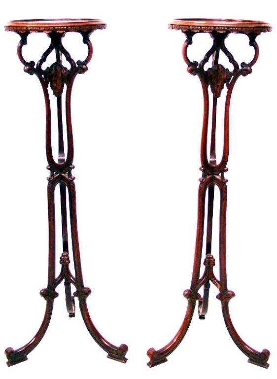 PAIR OF VINTAGE CARVED MAHOGANY PLANT STANDS