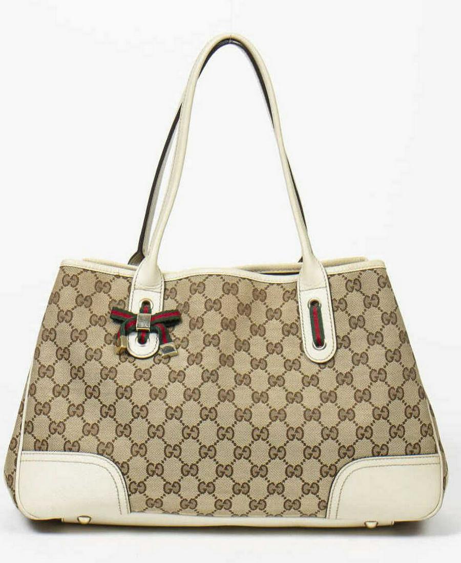 GUCCI 'PRINCY' GG CANVAS WEB LEATHER-TRIM TOTE BAG (1 of 7)