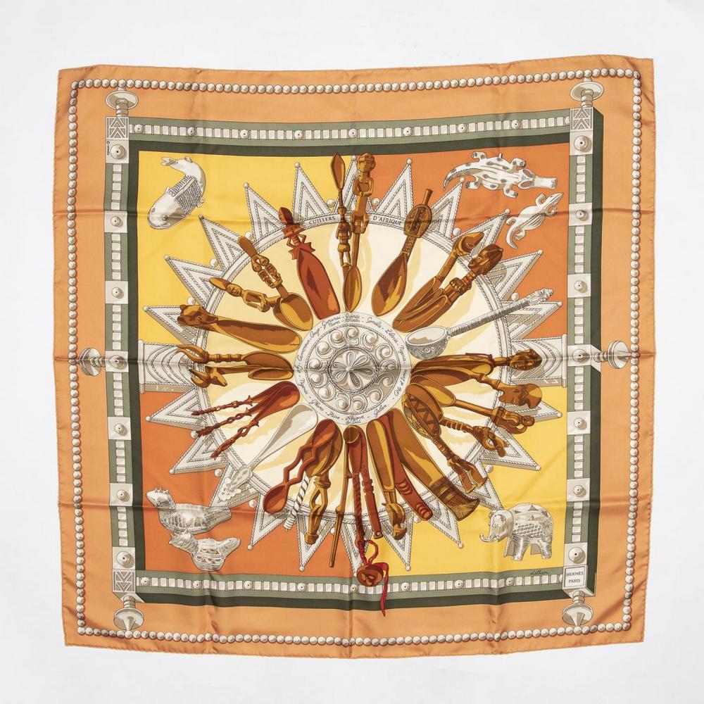 HERMES SILK TWILL SCARF 'CUILLERS D'AFRIQUE' (1 of 2)