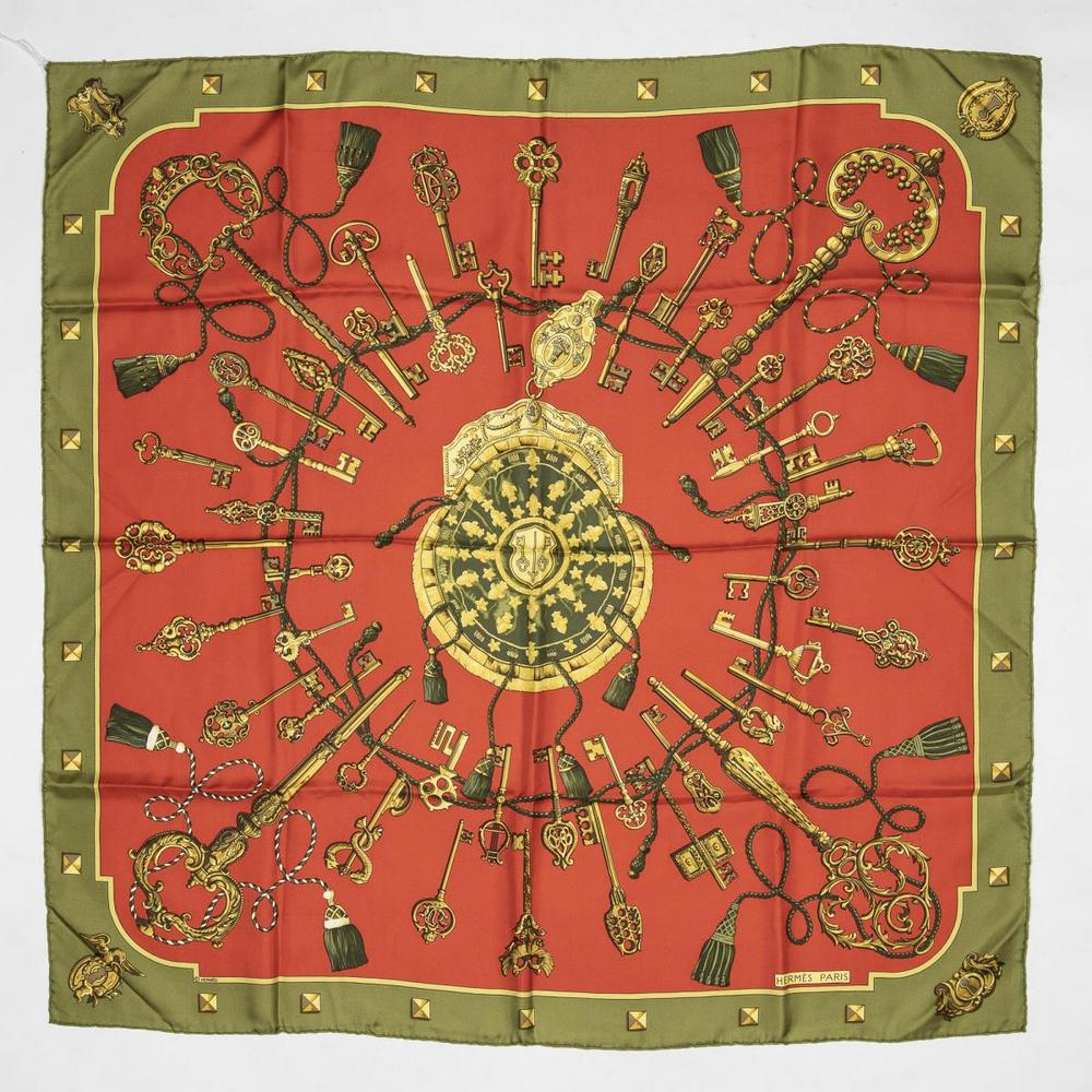 HERMES SILK TWILL KEYS SCARF, 'LES CLEFS' (1 of 2)