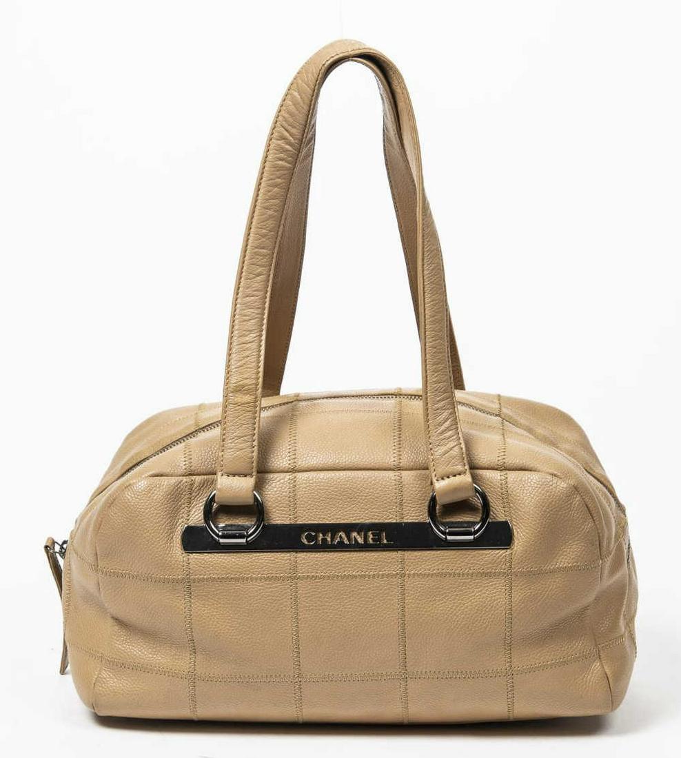 CHANEL BEIGE QUILTED CAVIAR LEATHER BOWLER BAG (1 of 7)
