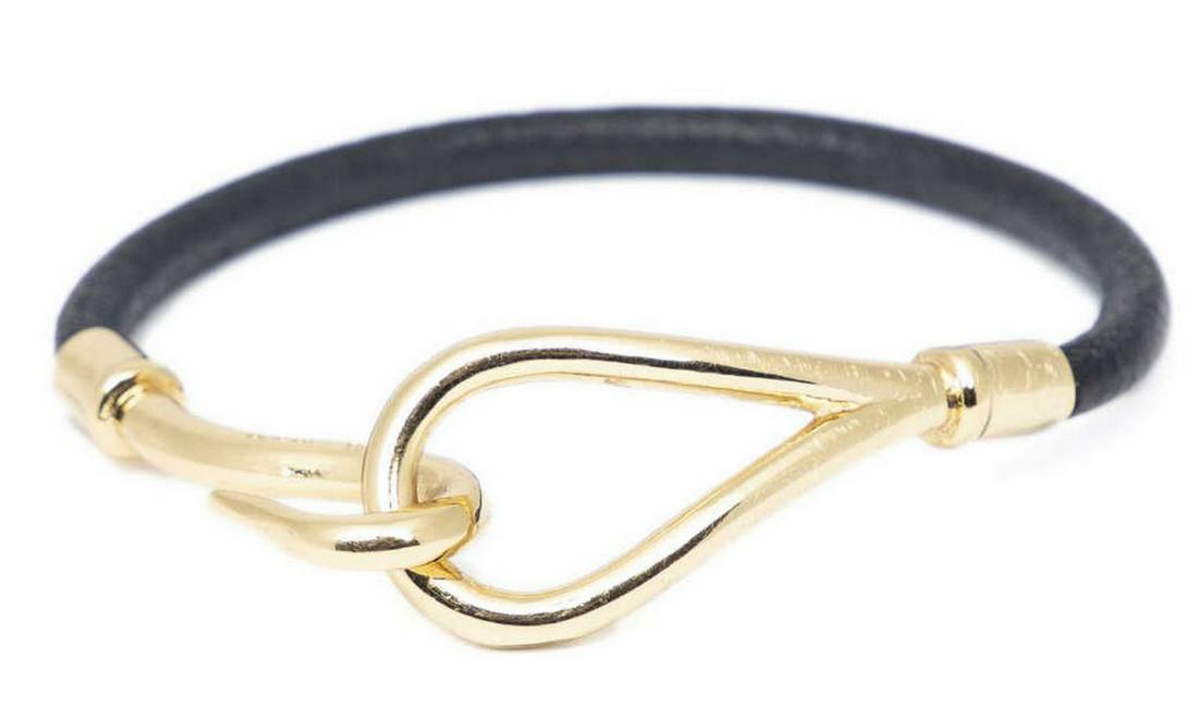 HERMES 'JUMBO' BLACK LEATHER WRAP BRACELET (1 of 2)