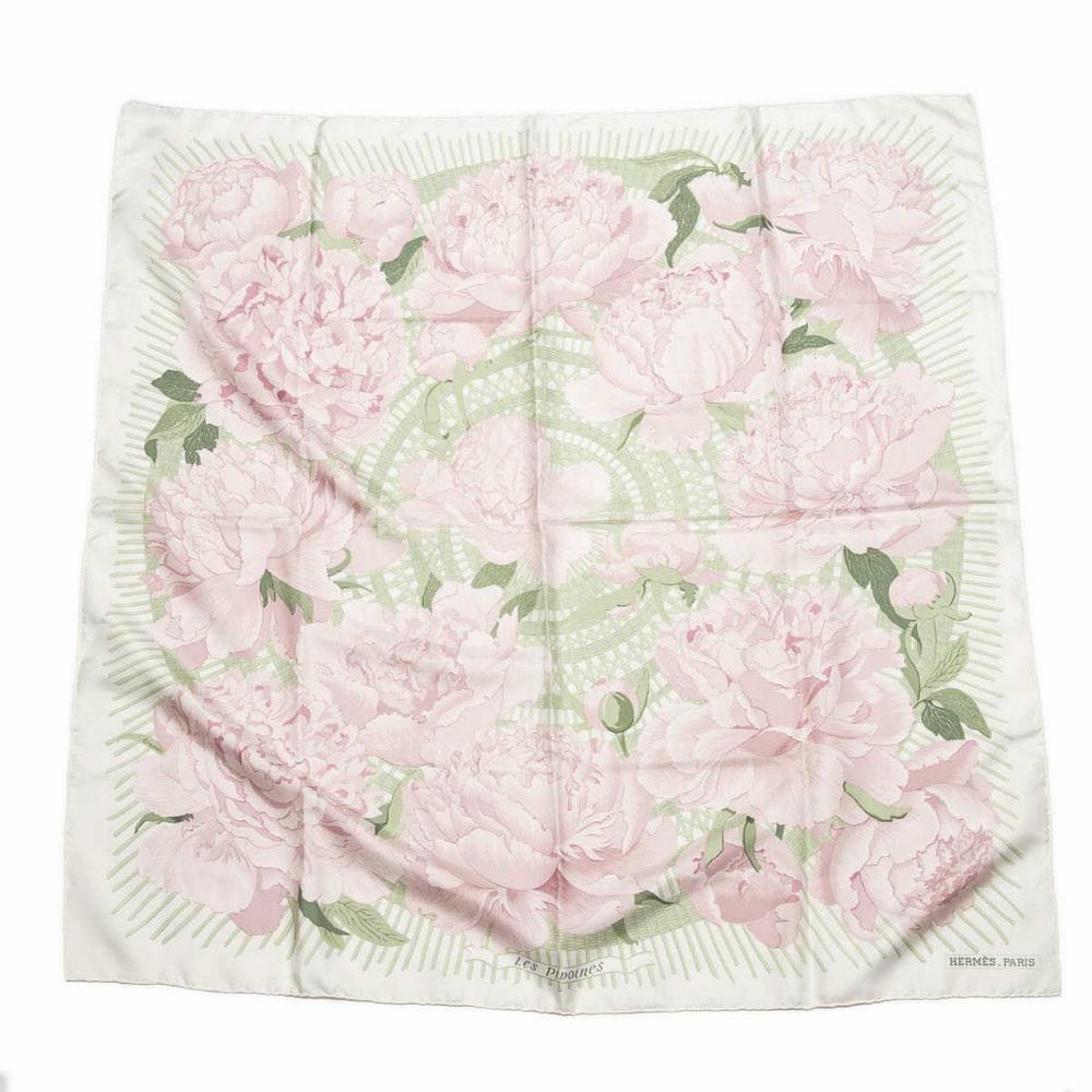 HERMES SILK TWILL PEONIES SCARF 'LES PIVOINES (1 of 2)